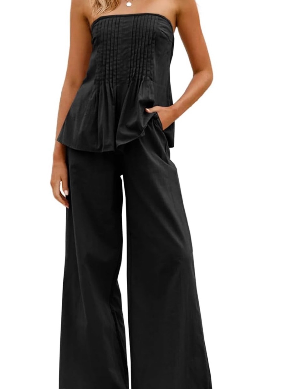 Strapless Wide-Leg Two piece pant set in Black